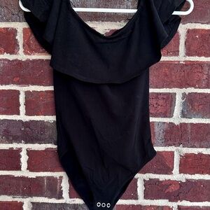 Topshop Top Shop Off Shoulder Ruffled Bodysuit Black Size 2